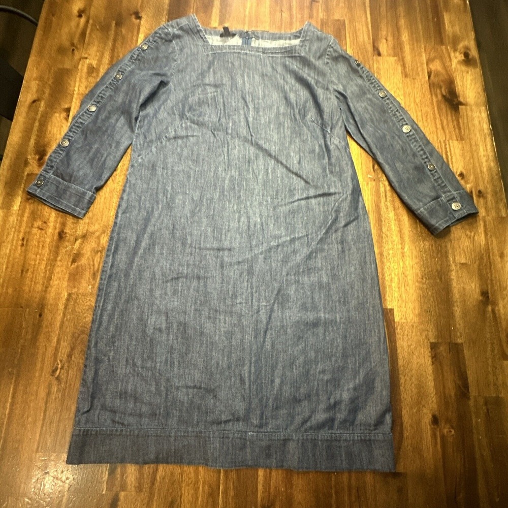 Talbots Women Denim Midi Chambray Dress Size 6 Blue Long Sleeve‎ Knee Length